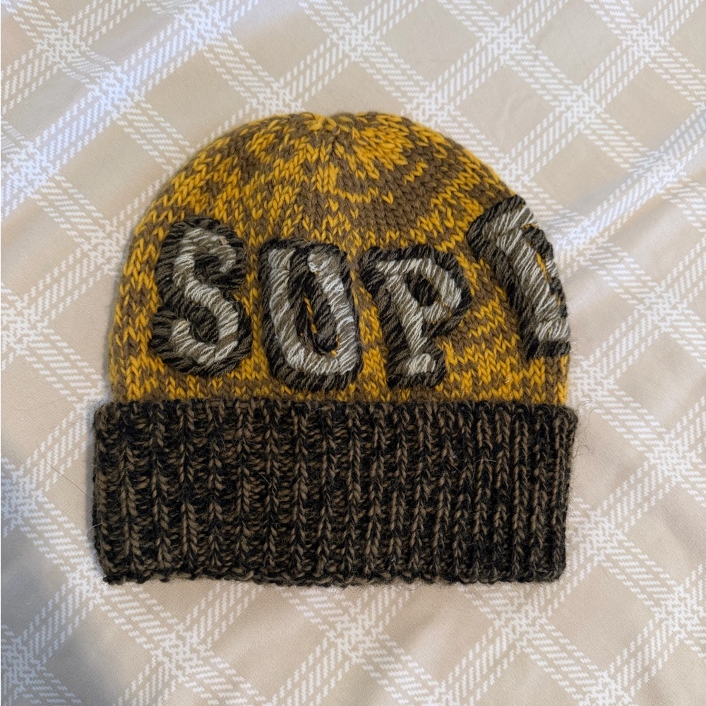 Supreme Yellow and Brown Knit Hat
